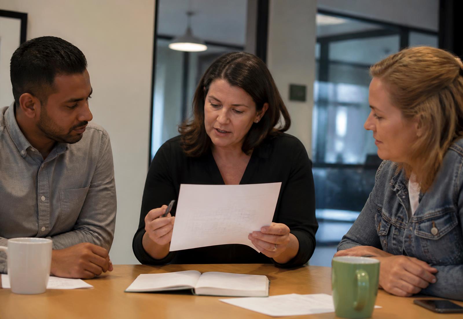A practical small-group business improvement session around a table
